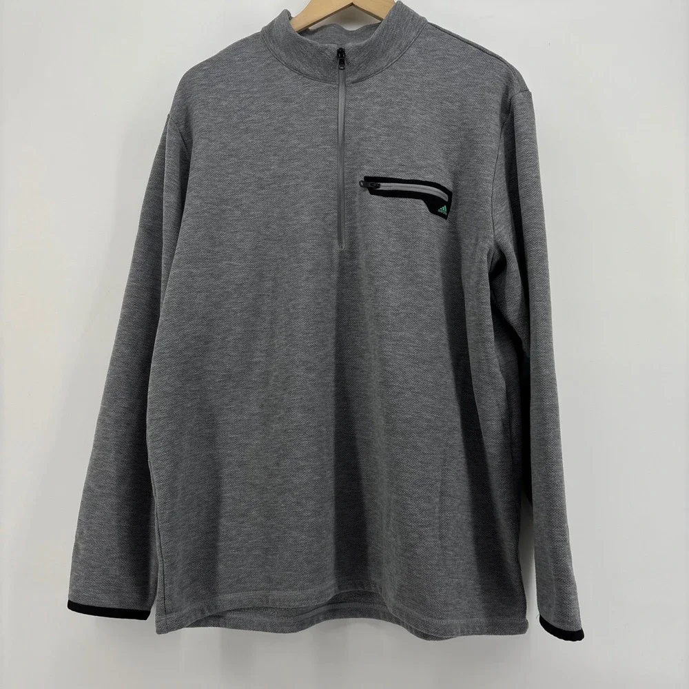 Adidas Mens Pullover XL Gray Quarter Zip B88408 Waffle Knit Fleece Golf Outdoor - Picture 8 of 9